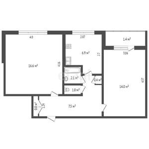 2-к квартира, вторичка, 49м2, 1/10 этаж