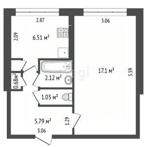1-к квартира, вторичка, 33м2, 5/5 этаж
