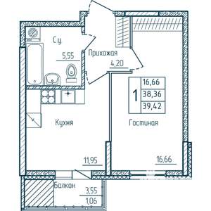 1-к квартира, строящийся дом, 39м2, 2/18 этаж
