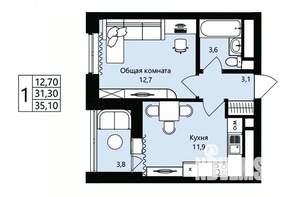 1-к квартира, вторичка, 31м2, 12/18 этаж