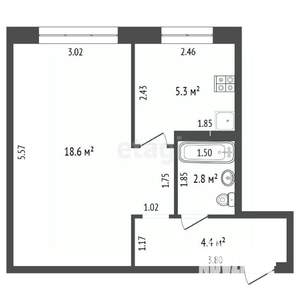 1-к квартира, вторичка, 31м2, 1/5 этаж