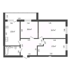 3-к квартира, вторичка, 76м2, 4/12 этаж