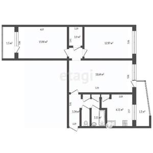 3-к квартира, вторичка, 64м2, 2/9 этаж
