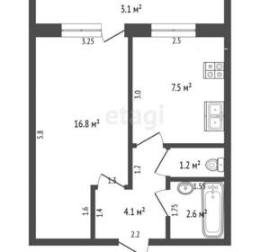 1-к квартира, вторичка, 32м2, 7/9 этаж