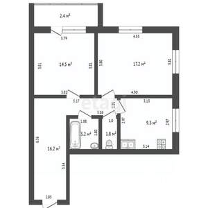 2-к квартира, вторичка, 62м2, 1/9 этаж