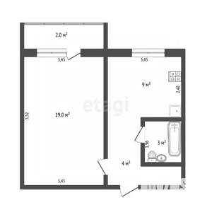 1-к квартира, вторичка, 37м2, 6/9 этаж