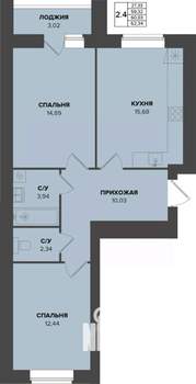 2-к квартира, строящийся дом, 61м2, 6/9 этаж