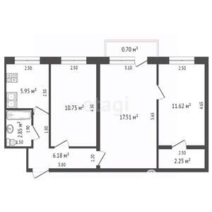 3-к квартира, вторичка, 57м2, 5/5 этаж
