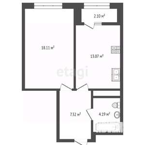 1-к квартира, вторичка, 42м2, 16/18 этаж