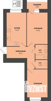 2-к квартира, строящийся дом, 57м2, 9/9 этаж