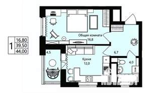 1-к квартира, вторичка, 40м2, 4/18 этаж