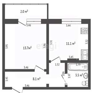 1-к квартира, вторичка, 33м2, 3/9 этаж