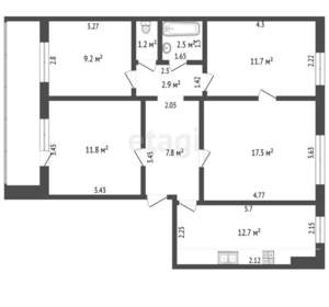 4-к квартира, вторичка, 100м2, 2/5 этаж