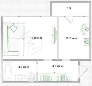 1-к квартира, вторичка, 38м2, 10/10 этаж