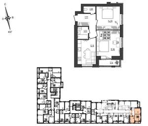 2-к квартира, вторичка, 59м2, 8/9 этаж