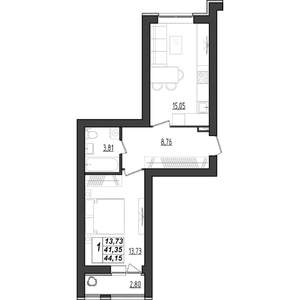 1-к квартира, строящийся дом, 44м2, 2/9 этаж