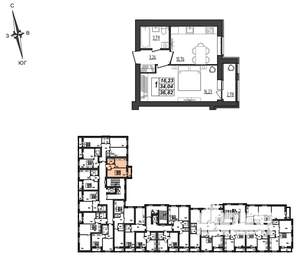 1-к квартира, вторичка, 37м2, 9/9 этаж