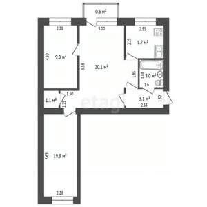 3-к квартира, вторичка, 56м2, 2/5 этаж