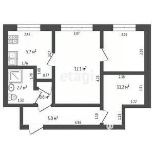 2-к квартира, вторичка, 38м2, 1/4 этаж