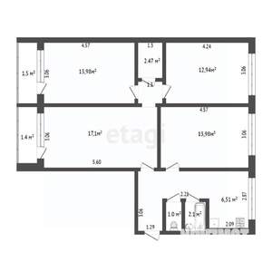 4-к квартира, вторичка, 78м2, 3/5 этаж