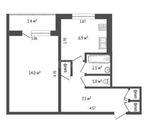 1-к квартира, вторичка, 33м2, 7/10 этаж