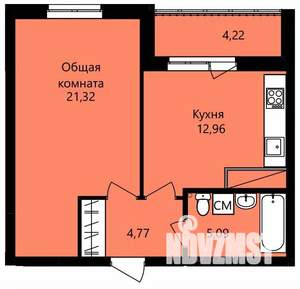 1-к квартира, строящийся дом, 46м2, 14/14 этаж