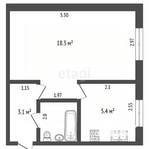 1-к квартира, вторичка, 30м2, 5/5 этаж