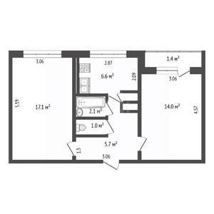 2-к квартира, вторичка, 47м2, 1/5 этаж