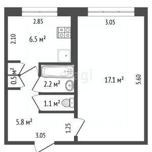 1-к квартира, вторичка, 33м2, 5/5 этаж