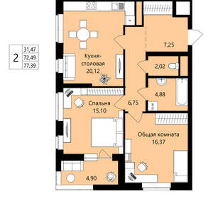 2-к квартира, вторичка, 72м2, 3/18 этаж