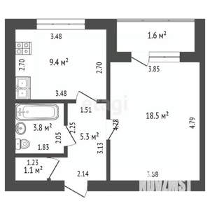 1-к квартира, вторичка, 39м2, 4/10 этаж