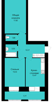 2-к квартира, вторичка, 62м2, 1/12 этаж