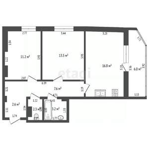 2-к квартира, вторичка, 57м2, 2/16 этаж