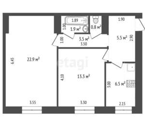 2-к квартира, вторичка, 54м2, 1/4 этаж