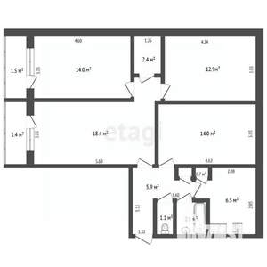 4-к квартира, вторичка, 78м2, 1/5 этаж