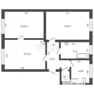 3-к квартира, вторичка, 74м2, 2/3 этаж