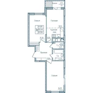 2-к квартира, строящийся дом, 64м2, 2/18 этаж