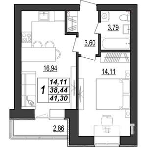1-к квартира, строящийся дом, 41м2, 9/9 этаж