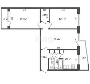 3-к квартира, вторичка, 64м2, 4/9 этаж