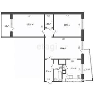 3-к квартира, вторичка, 67м2, 1/9 этаж