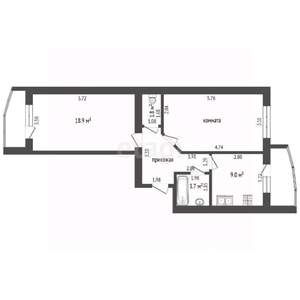 2-к квартира, вторичка, 54м2, 8/12 этаж