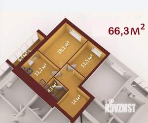 2-к квартира, вторичка, 66м2, 4/9 этаж