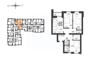 3-к квартира, строящийся дом, 88м2, 8/9 этаж