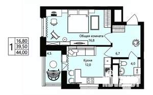 1-к квартира, вторичка, 40м2, 2/18 этаж