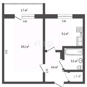 1-к квартира, вторичка, 39м2, 5/5 этаж