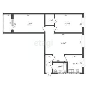 3-к квартира, вторичка, 59м2, 1/5 этаж