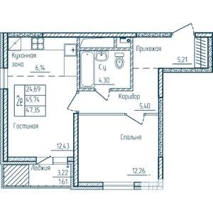 1-к квартира, вторичка, 47м2, 10/18 этаж