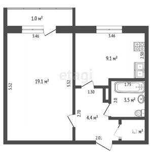 1-к квартира, вторичка, 37м2, 1/5 этаж