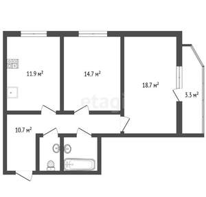 2-к квартира, вторичка, 64м2, 14/16 этаж