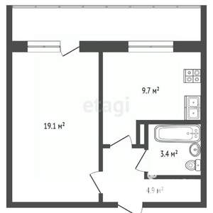 1-к квартира, вторичка, 44м2, 1/9 этаж